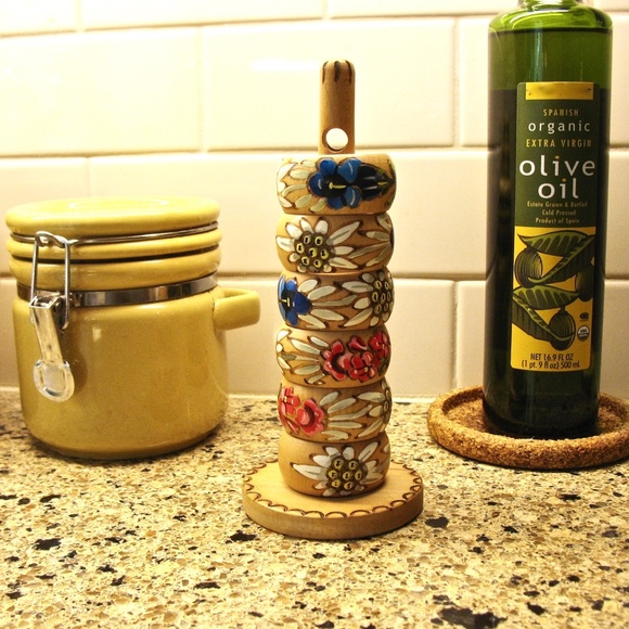 Wood Floral Napkin Rings, Set Six Stacking, Stand - Picture 2 of 8